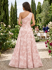 Pink Floral Chiffon One-Neck High-Slit A-Line Floor-Length Gown Dress