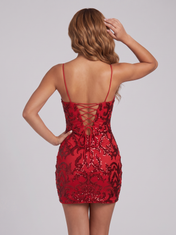 Spaghetti Strap V-Neck Sequin Bodycon Mini Homecoming Dresses with Lace-Up Back