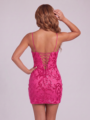 Spaghetti Strap V-Neck Sequin Bodycon Mini Homecoming Dresses with Lace-Up Back