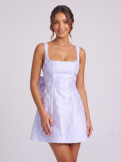 Square Neck Bow-Back Mini Homecoming Dresses with Textured Jacquard