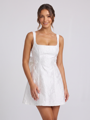 Square Neck Bow-Back Mini Homecoming Dresses with Textured Jacquard