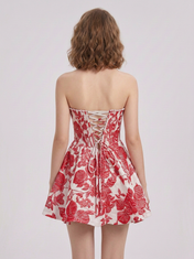 Strapless Sweetheart Floral Jacquard A-Line Mini Homecoming Dresses with Lace-Up Back