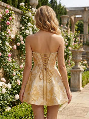 Strapless Sweetheart Floral Jacquard A-Line Mini Homecoming Dresses with Lace-Up Back