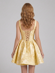 Square Neck Floral Jacquard A-Line Mini Homecoming Dresses with Lace-Up Back