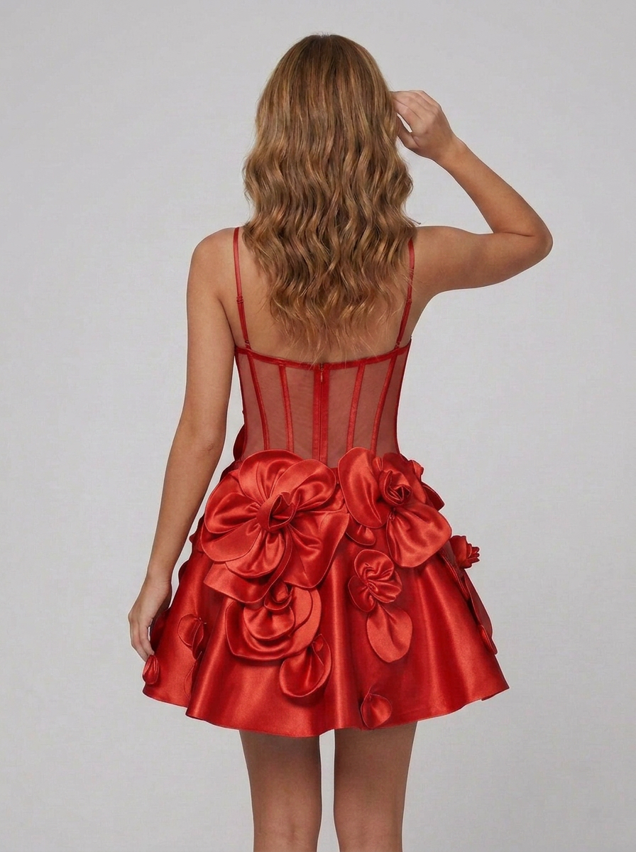 Spaghetti Strap Sweetheart 3D Flower A-Line Mini Homecoming Dresses with Zip Back