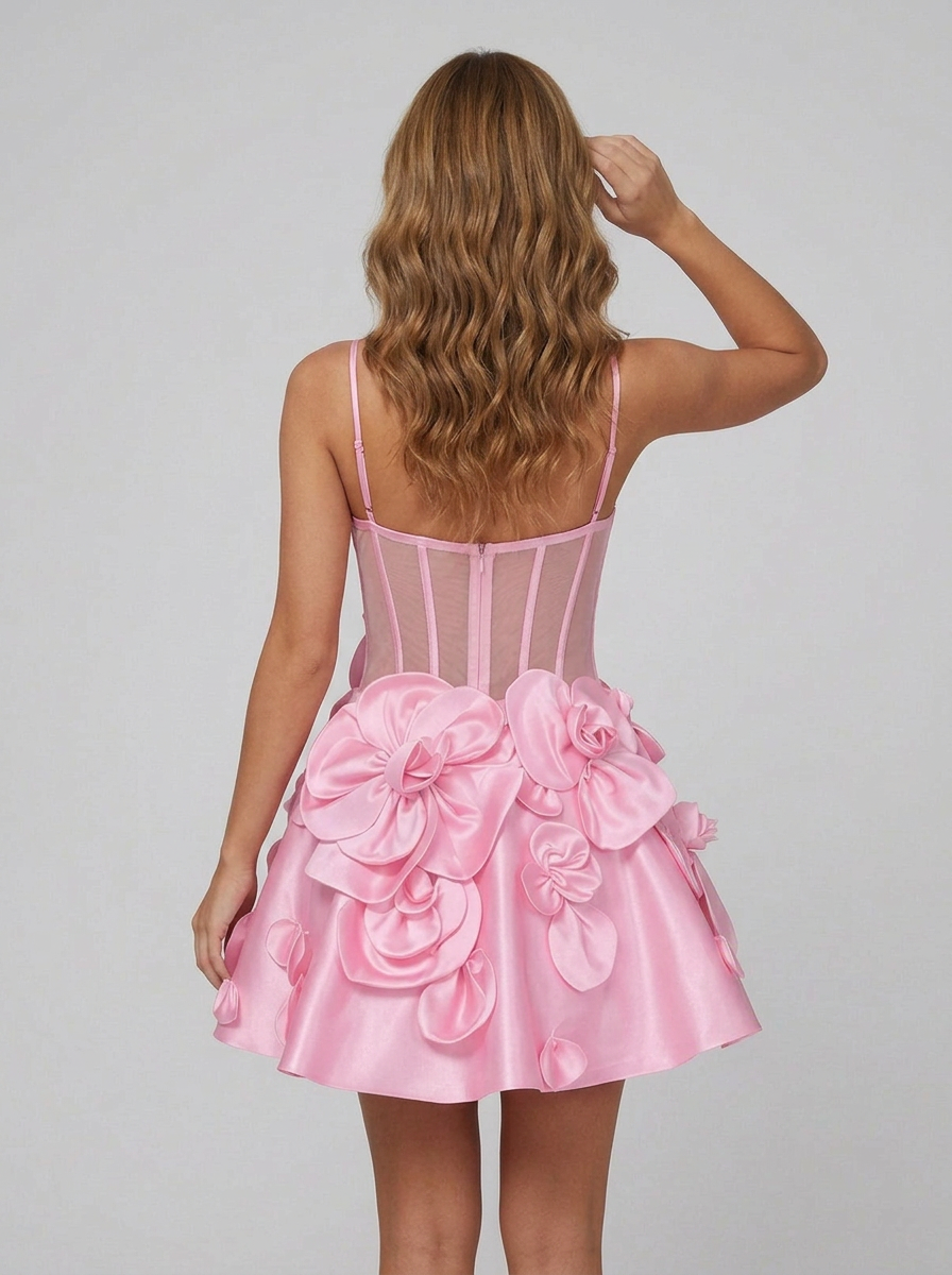 Spaghetti Strap Sweetheart 3D Flower A-Line Mini Homecoming Dresses with Zip Back