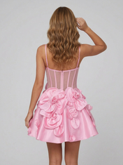 Spaghetti Strap Sweetheart 3D Flower A-Line Mini Homecoming Dresses with Zip Back