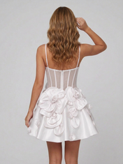 Spaghetti Strap Sweetheart 3D Flower A-Line Mini Homecoming Dresses with Zip Back