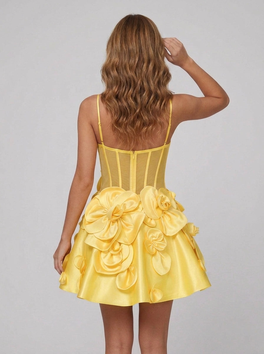 Spaghetti Strap Sweetheart 3D Flower A-Line Mini Homecoming Dresses with Zip Back