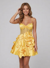 Spaghetti Strap Sweetheart 3D Flower A-Line Mini Homecoming Dresses with Zip Back
