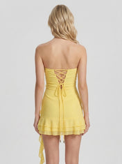 Strapless Ruffle 3D Flower Sheath Mini Homecoming Dresses with Lace-Up Back