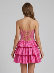 Strapless Sweetheart Cutout Tiered Ruffle A-Line Mini Homecoming Dresses with Lace-Up Back