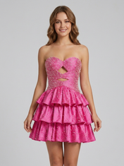 Strapless Sweetheart Cutout Tiered Ruffle A-Line Mini Homecoming Dresses with Lace-Up Back