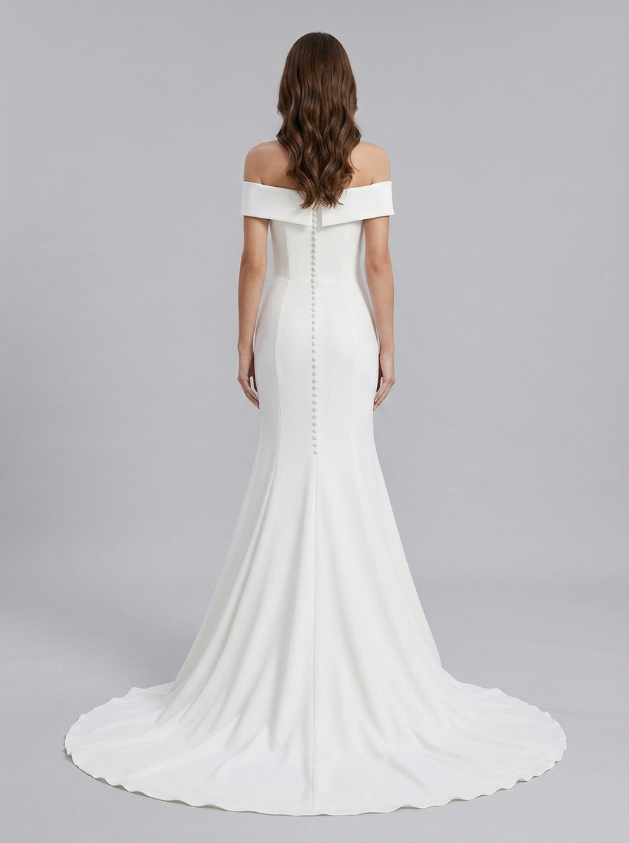 Elegant Off-the-Shoulder White Satin Trumpet Wedding Dress with Chapel Train