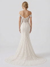 Elegant Off-the-Shoulder White Lace Trumpet Wedding Dresses with Corset and Chapel Train