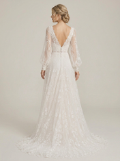 Boho V-Neck Long-Sleeve White Lace A-Line Wedding Dress with Chapel Train