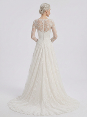 Elegant Illusion High-Neck White Lace A-Line Wedding Dress with Chapel Train