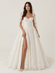 Elegant Strapless Sweetheart Allover Lace A-Line Wedding Dress with High Slit and Chapel Train