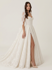 Elegant Strapless Sweetheart Allover Lace A-Line Wedding Dress with High Slit and Chapel Train