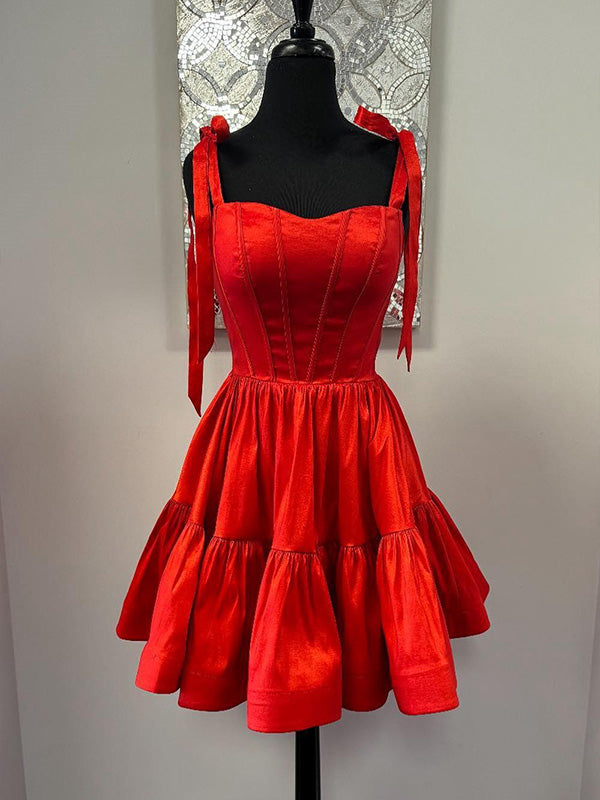 Green A-line Bow Straps Short Homecoming Dress