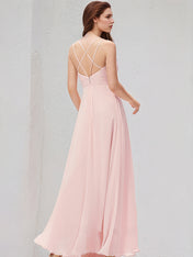 Blushing Pink A-Line Cowl Floor-Length Chiffon Bridesmaid Dress