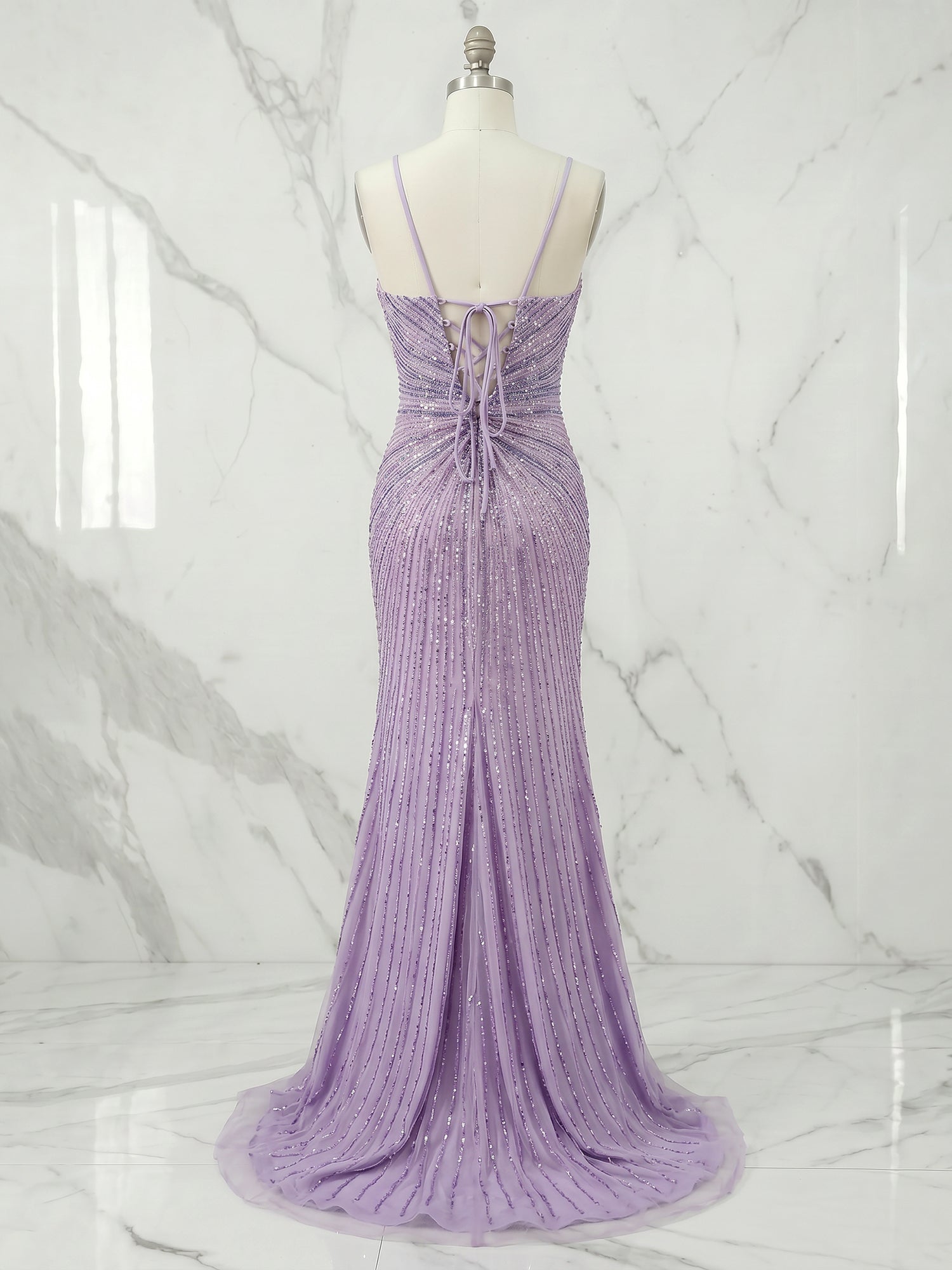 Lilac Starburst Sequin Long Prom Dress with Slit