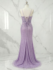 Lilac Starburst Sequin Long Prom Dress with Slit