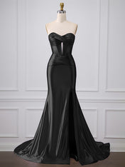 Purple Mermaid Strapless Sweetheart Corset Long Prom Dress with Slit