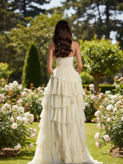Elegant Strapless Sleeveless Ruffles Tiered Bridesmaid Dress