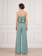 Pleated Ruffle Strapless Floor-Length Jumpsuits with Wide Leg
