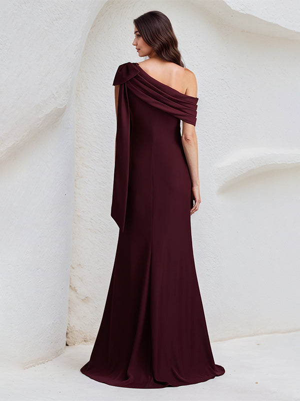 Trumpet/Mermaid One Shoulder Floor Length Stretch Crepe Dress With Bow