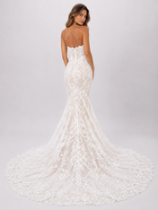 Elegant Strapless Lace Applique Mermaid Wedding Dress with Chapel Train