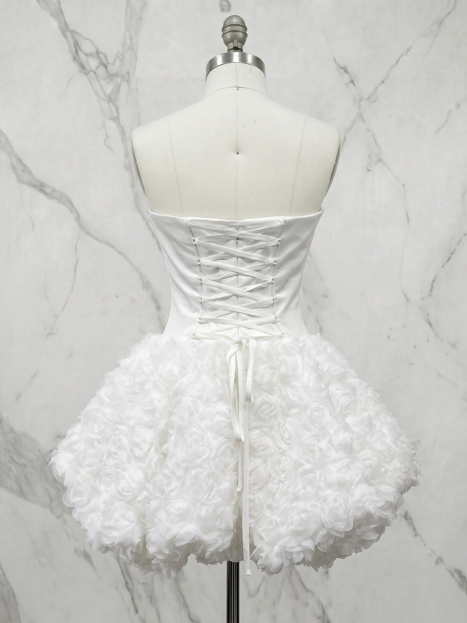 Glamorous Pure White Architectural Corset 3D Floral Homecoming Dress