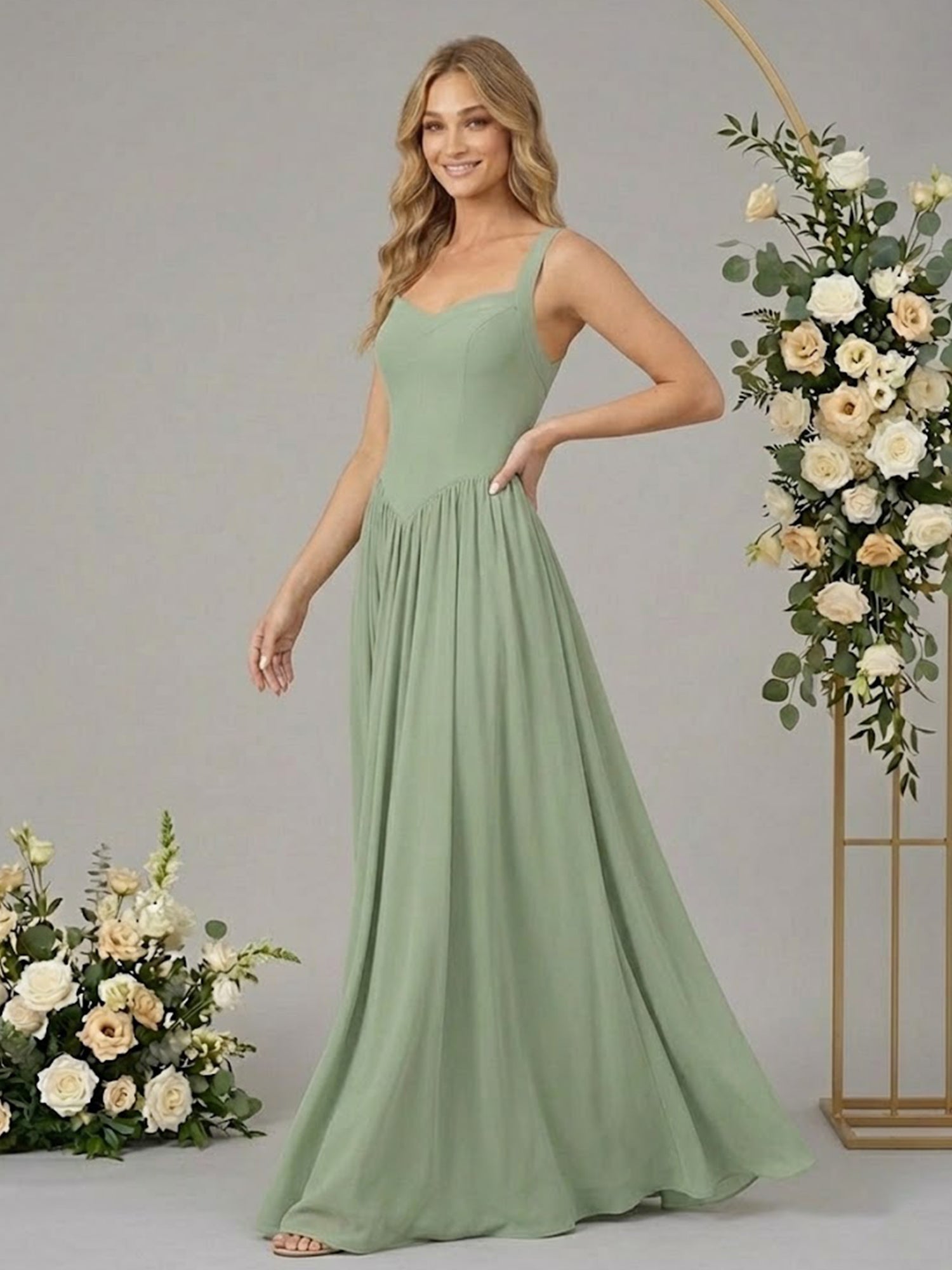 Regular Straps A Line Chiffon Long Bridesmaid Dresses with Pocket