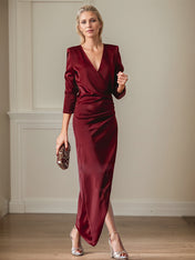 Elegant V-Neck Long Sleeves Asymmetrical Charm Mother Of The Bride Dress With Slit