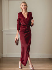 Elegant V-Neck Long Sleeves Asymmetrical Charm Mother Of The Bride Dress With Slit
