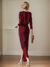 Elegant V-Neck Long Sleeves Asymmetrical Charm Mother Of The Bride Dress With Slit