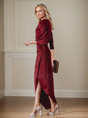 Elegant V-Neck Long Sleeves Asymmetrical Charm Mother Of The Bride Dress With Slit