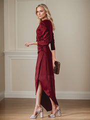 Elegant V-Neck Long Sleeves Asymmetrical Charm Mother Of The Bride Dress With Slit