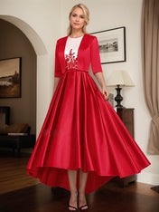 Two Tone Satin And Lace Applique Mother Of The Bride Dresses With Jacket