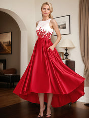 Two Tone Satin And Lace Applique Mother Of The Bride Dresses With Jacket