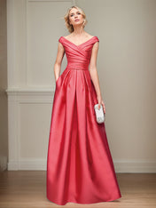 A-Line Satin Pockets Mother Of The Bride Dresses With Cap Shoulder