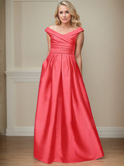 A-Line Satin Pockets Mother Of The Bride Dresses With Cap Shoulder