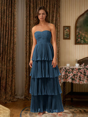 Burgundy A-Line Sweetheart Floor Length Tiered Chiffon Bridesmaid Dress