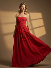 Elegant Formal Red Maxi Prom Dress Off The Shoulder Strapless Evening Gown