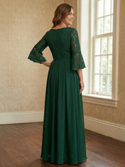 A-line Scoop Ankle-Length Lace Chiffon Mother of the Bride Dress With Bow