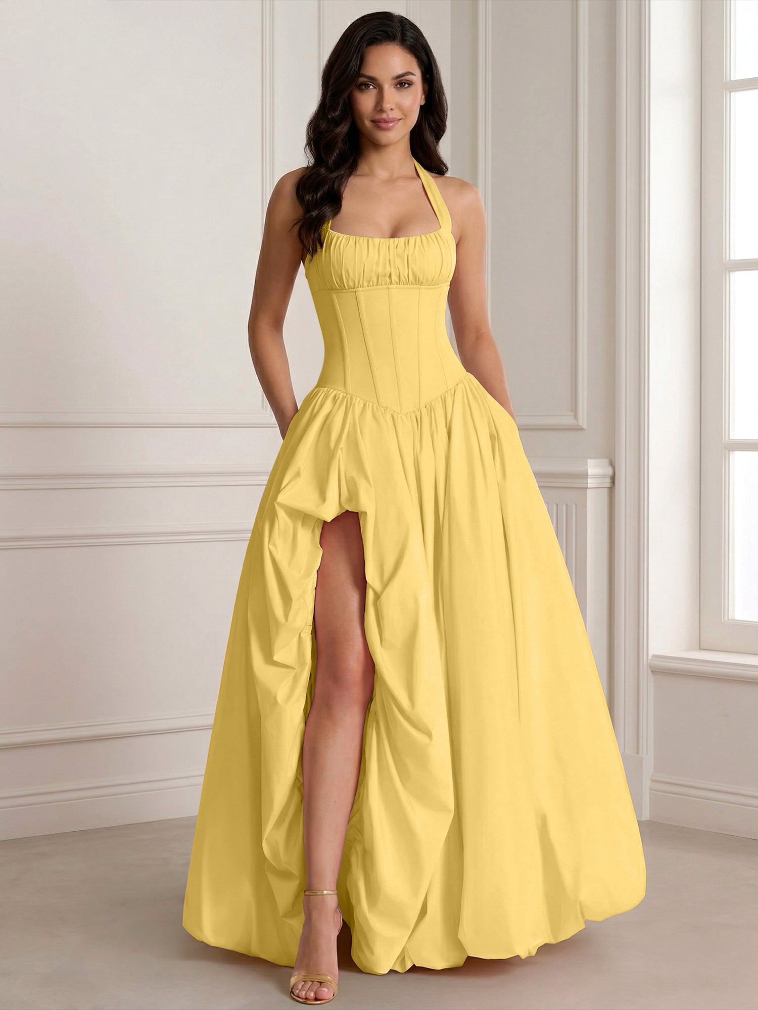 Glamorous Blush Pink Halter Corset Evening Paty Dress Gown