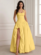Glamorous Blush Pink Halter Corset Evening Paty Dress Gown