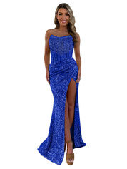 Gorgeous Sparkly Strapless Long Mermaid Prom Dress with Slit