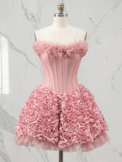 Whimsical Dusty Rose 3D Floral Corset Balletcore Homecoming Dress